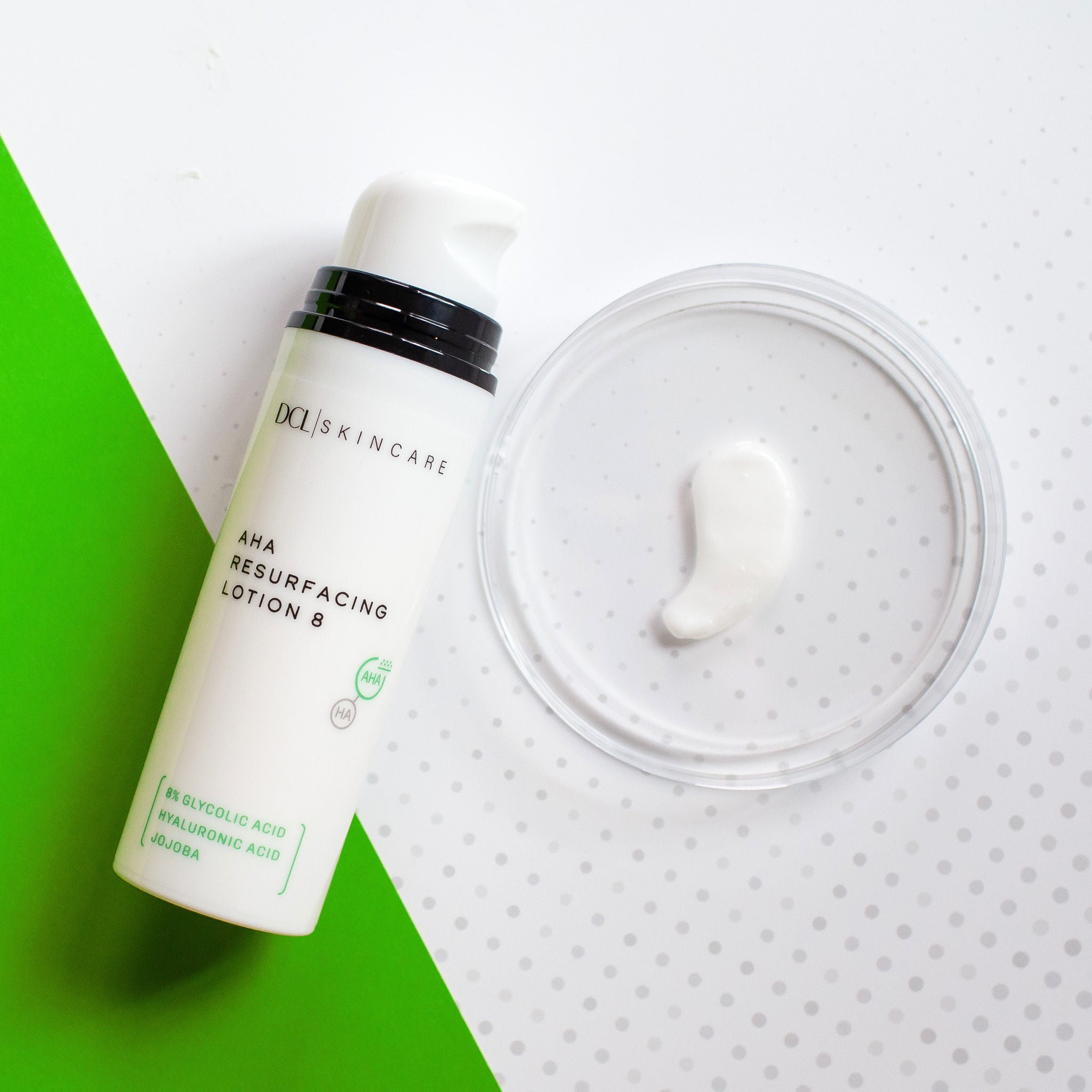 AHA Resurfacing Lotion 8 with product in petri dish