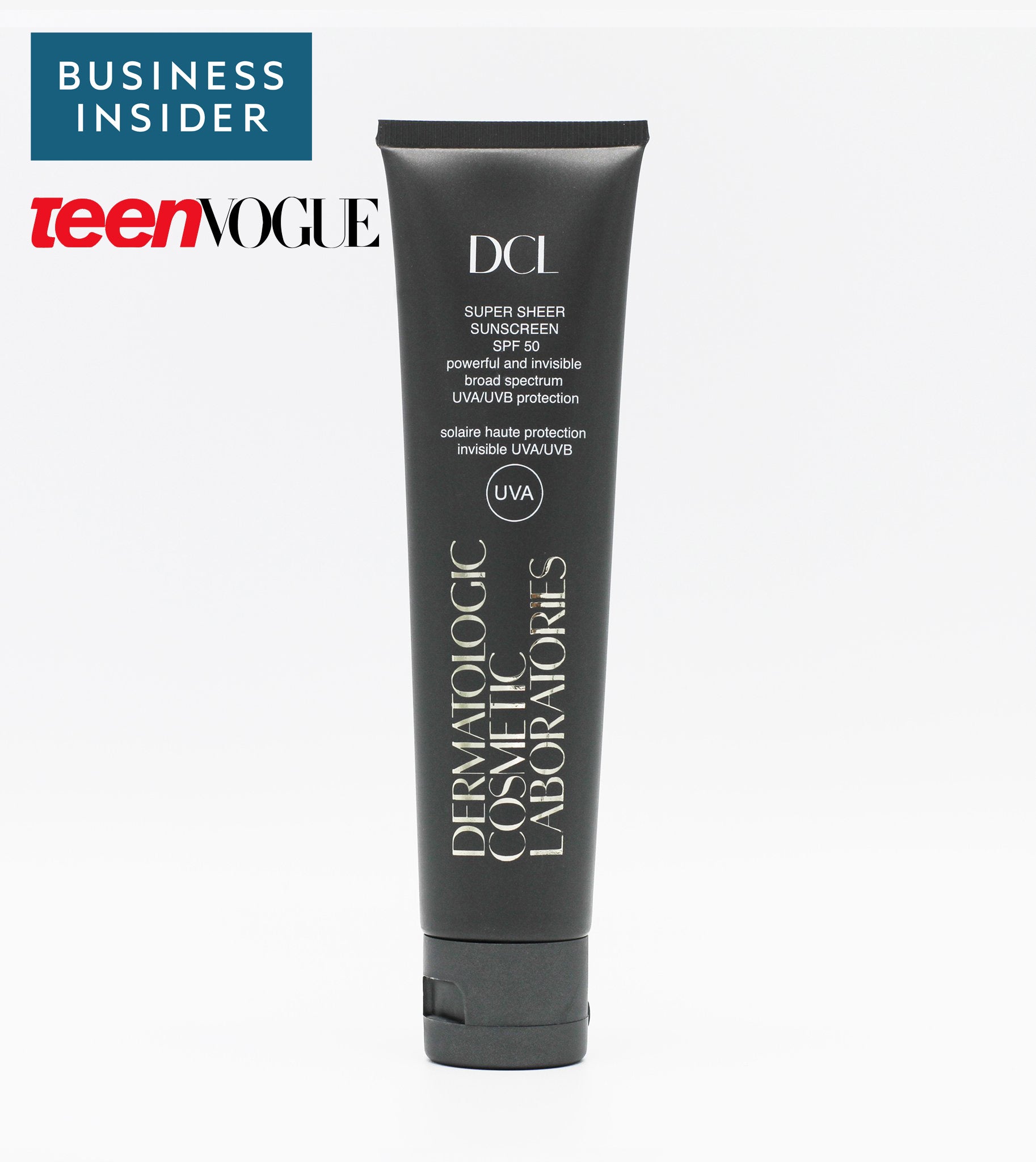 Super Sheer legacy grey tube with press logos